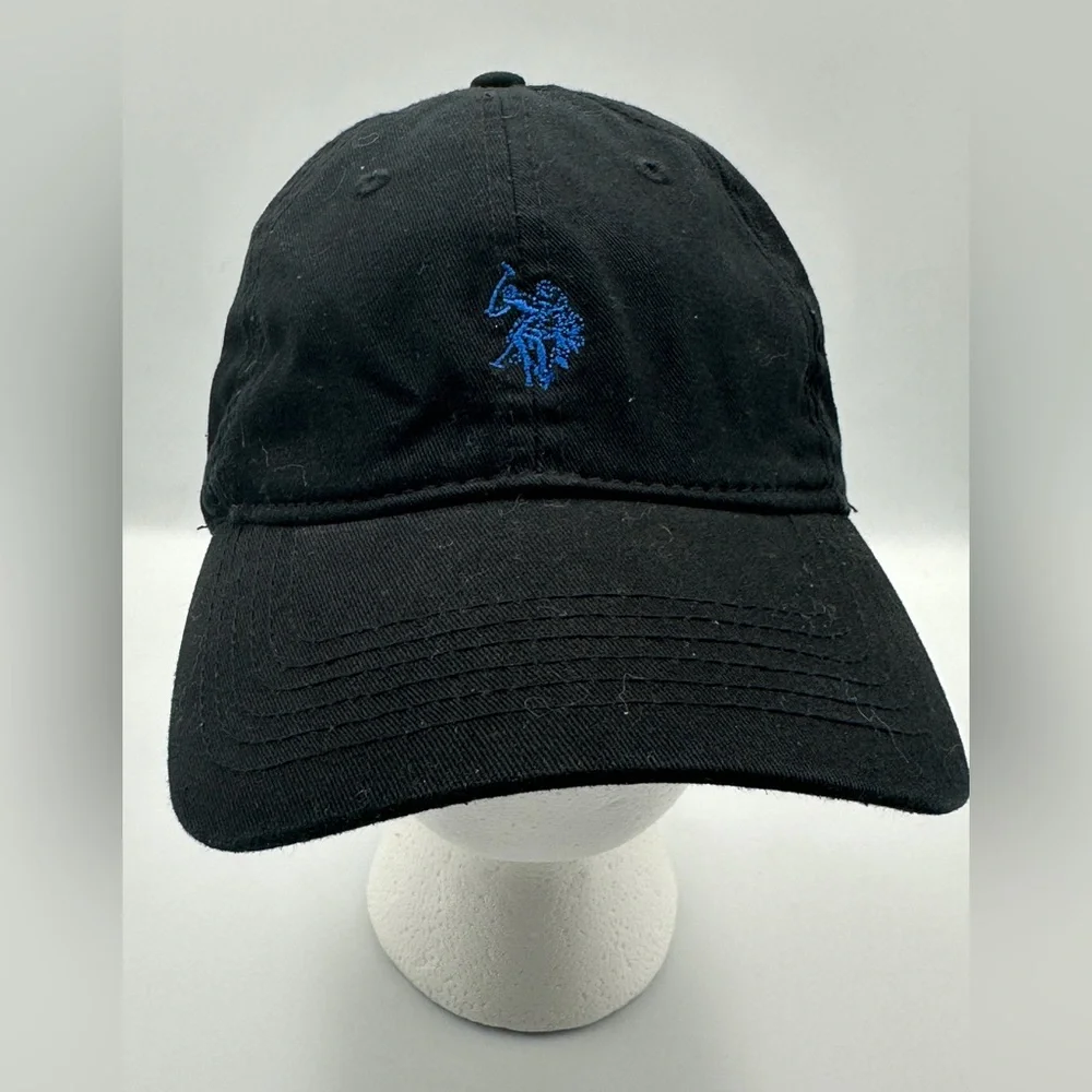 U.S. Polo Association Black Cotton Baseball Cap Hat W/ Blue Embroidered Logo